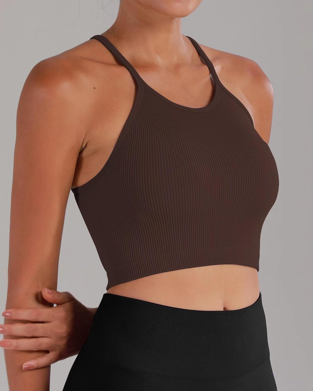 Sunzel Ribbed Crop Tank Top for Women, Seamless No Padding Racerback, Slim Fit Stretchy Workout Gym Yoga Camisole