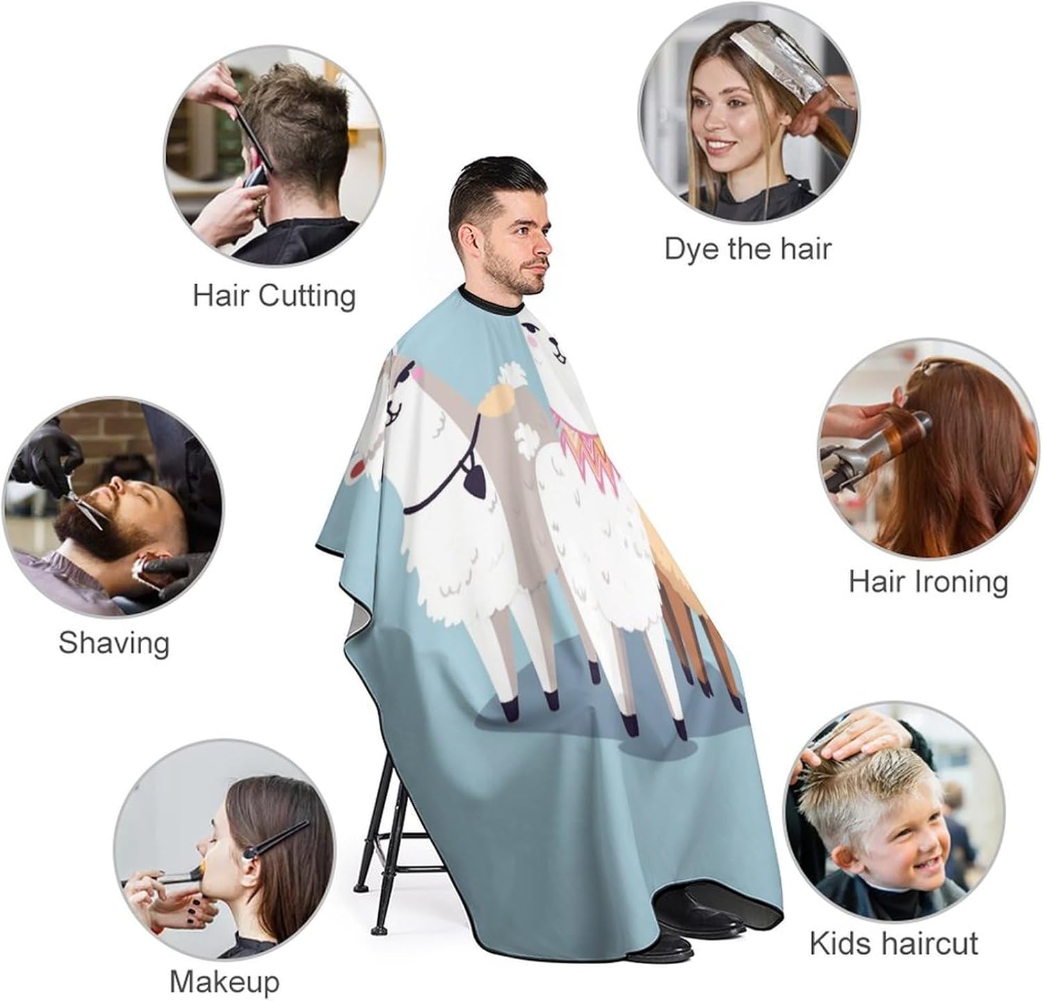 Cute Alpacas Apron for Women Men,Barber Cape with Adjustable Snap Closure,Hair Cutting Cape,66.9 X 56.7 Inches for Hair Dye, Comb-out, Styling, Shampoo