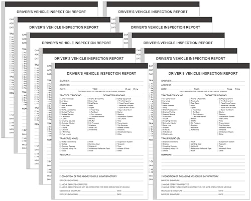 (10-Pack) Detailed Driver's Vehicle Inspection Report Book Format, 2-Ply Carbonless,