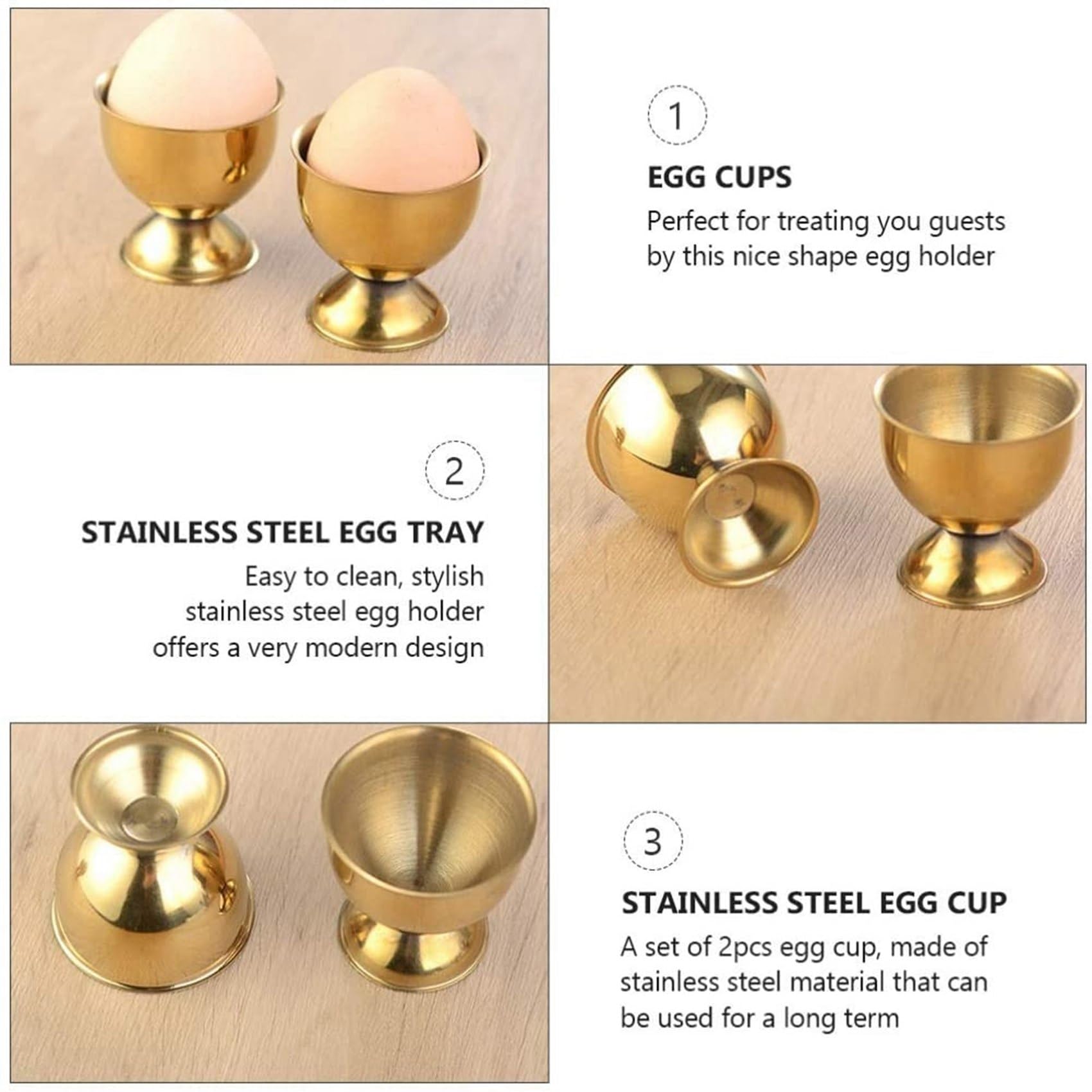 16X Eierbecher Set Edelstahl Eier Hart Gekochte Eier und Soft Tray Werkzeughalter KüChe, Gold
