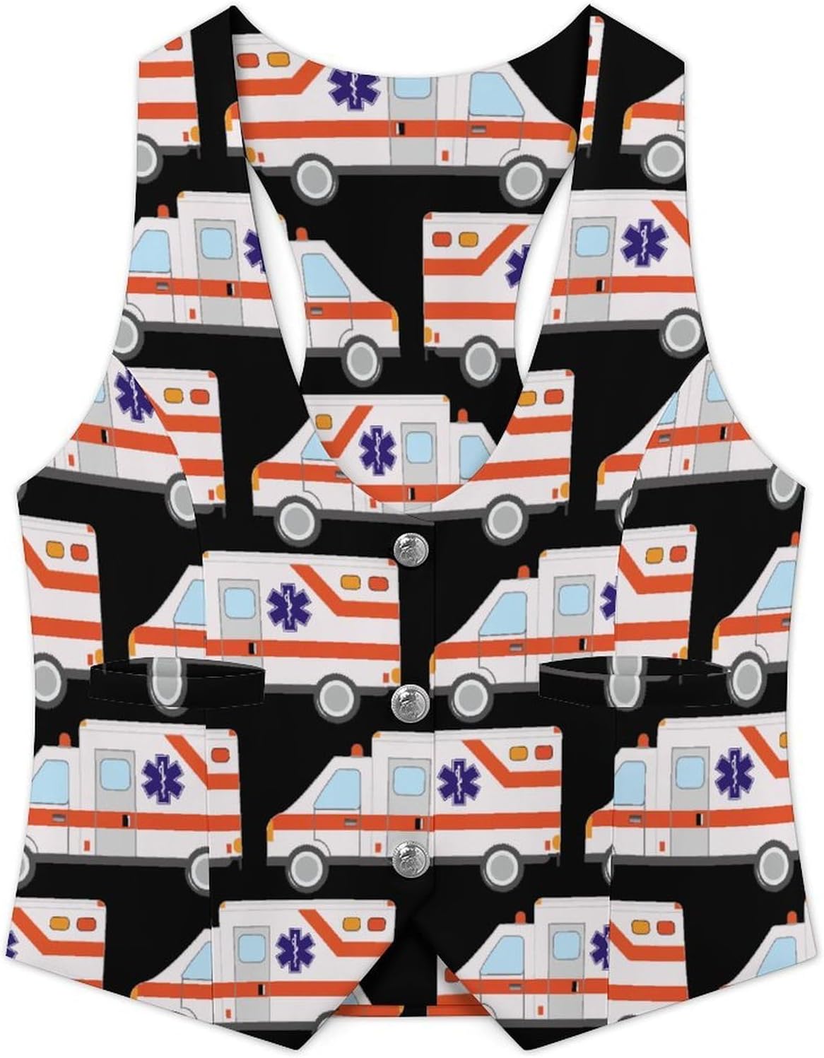 Ambulance Emergency Medical Technician Women's Suit Vest V Neck Button Down Waistcoat Jacket Business Casual Tops