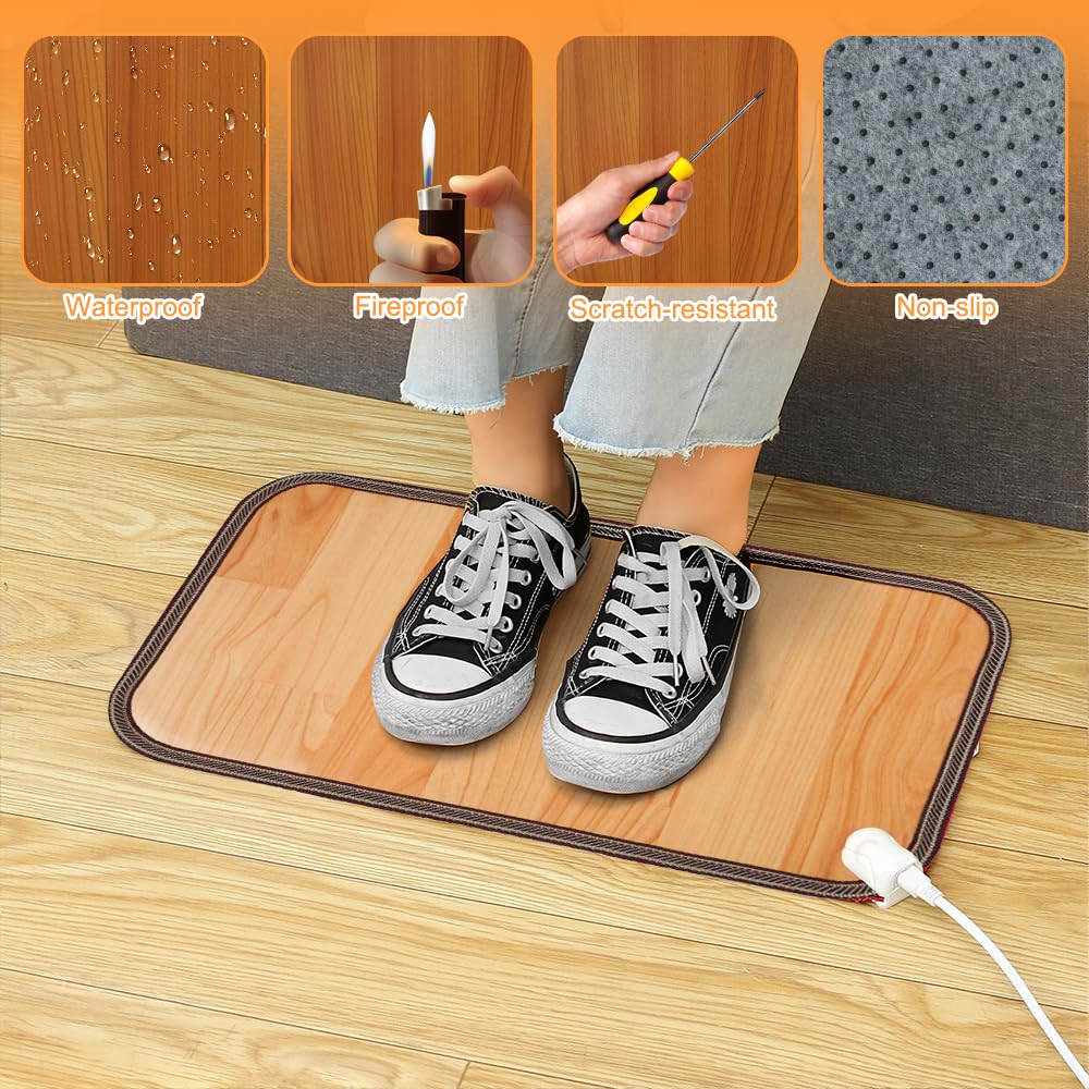 Tappeto Riscaldante Piedi, 50 x 30 cm Scaldapiedi Elettrico Portatile, Scalda Piedi Casa Elettrico con 10 Livelli di Temperatura & 3 Timer, Tappetino Riscaldante Piedi per Casa e Ufficio