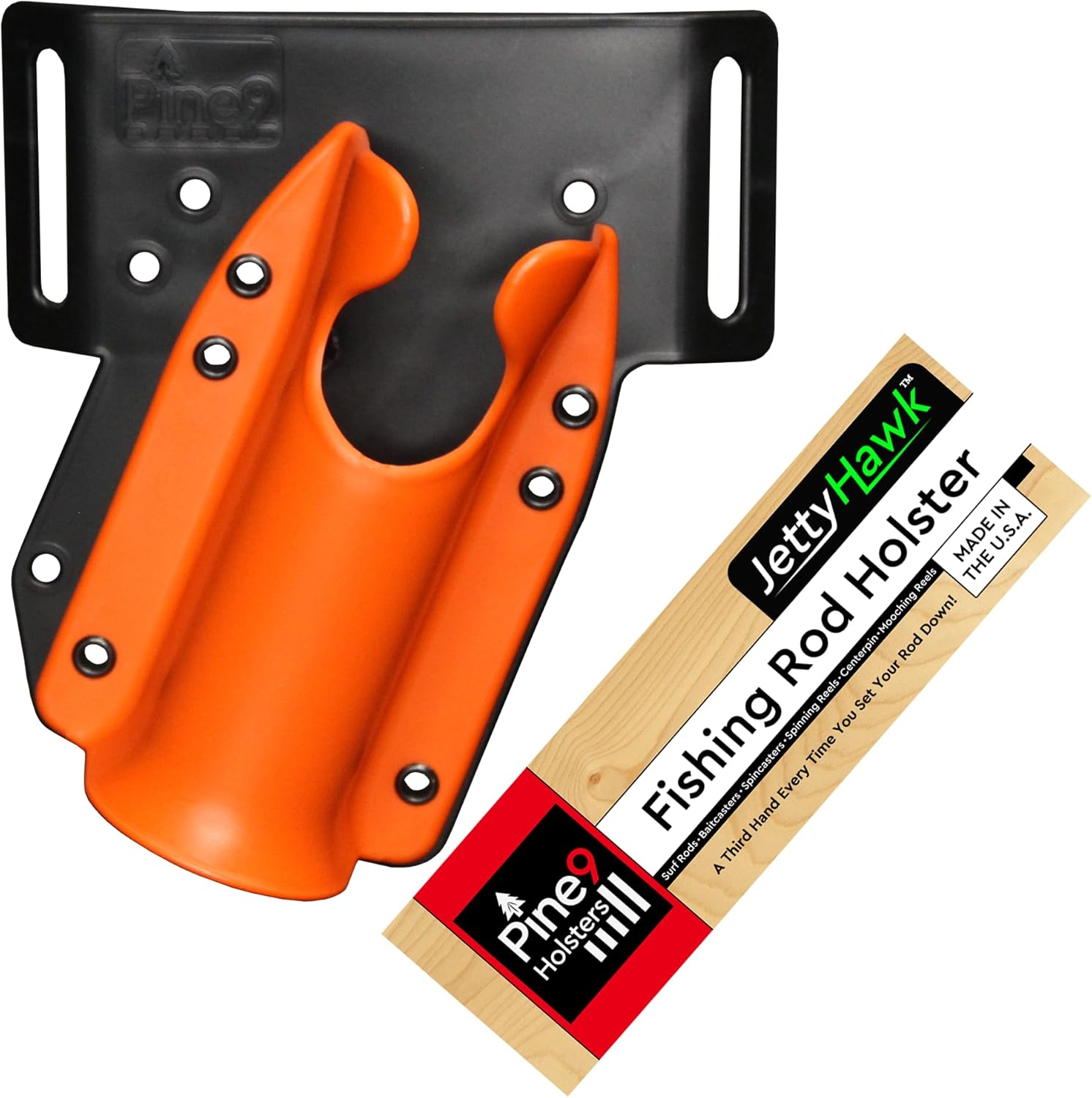 JettyHawk Fishing Rod Holster - Hands-Free Fishing Pole Holder - Made in USA - Right Hip Carry - Slide-in Belt or Clip - Fits Wading Belts, MOLLE & Fishing Gear