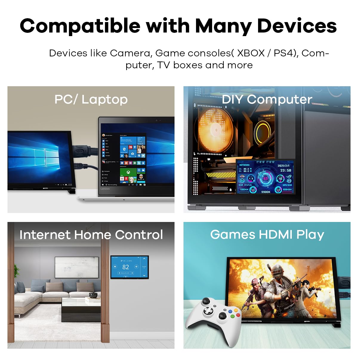 LAFVIN Schermo touch capacitivo IPS 7" HDMI LCD 1024 x 600 compatibile con Raspberry Pi 4 3 2 1 B B+ A+, PC, supporta Windows 10/8.1/8/7