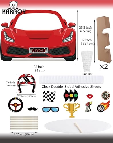 Miniatura 2 de Juego de accesorios para cabina de fotos de autos de carreras, soporte de cartulina roja para fiesta de cumpleaños, baby shower, suministros