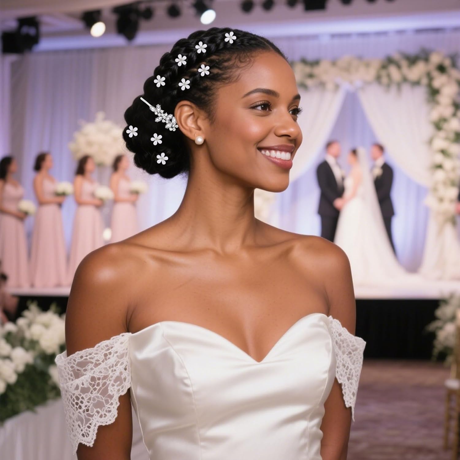 YISSION 22 Pcs Rhinestone Hair Clips Crystal Hair Barrettes with Pearl Silver Hair Clips Decorative Flower Hair Pins Wedding Bridal Rhinestone Hair Accessories for Women Girls (Combination 2) - Image 4