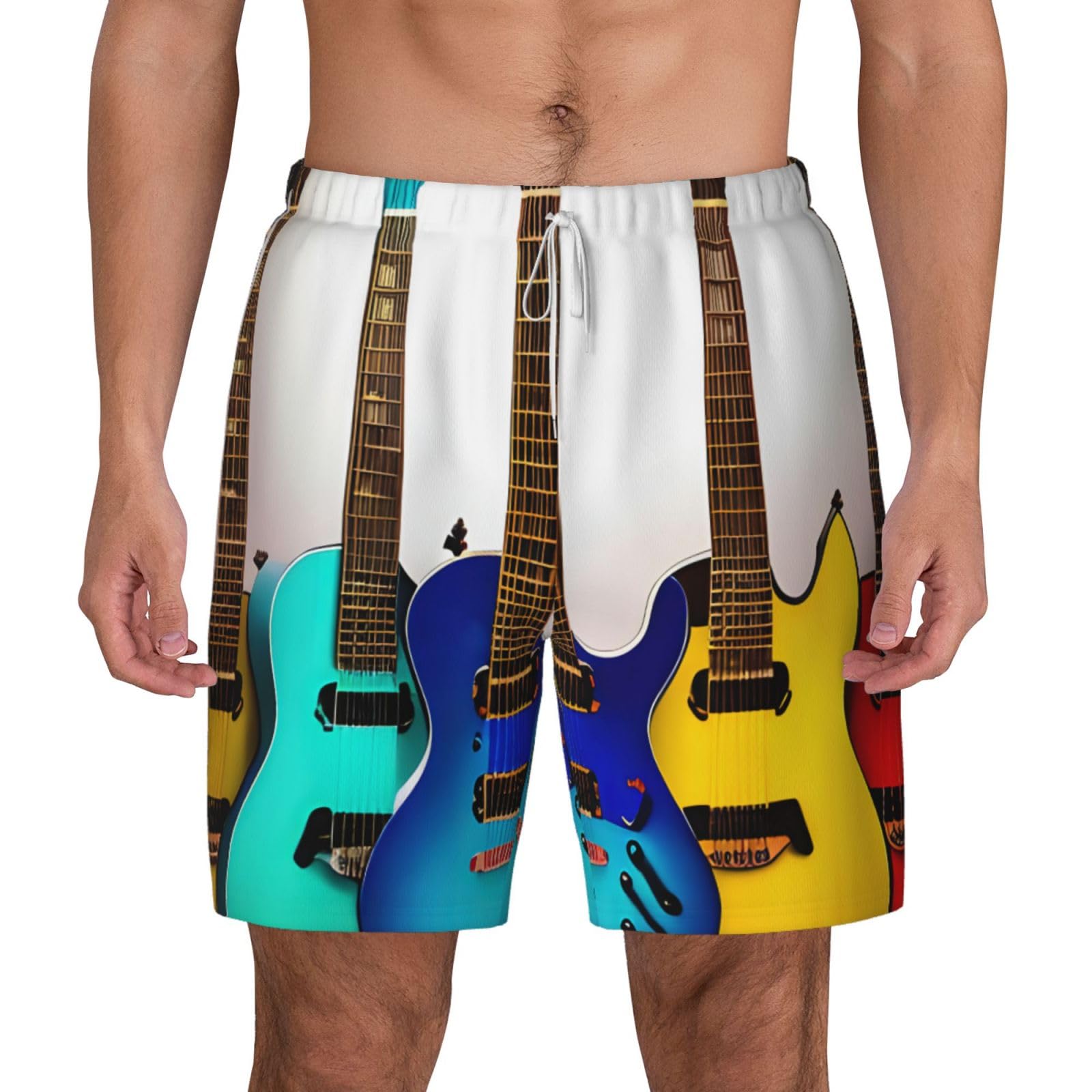 Pantalones cortos de natación para hombre con guitarras: ropa de playa, piscina y surf casual 8