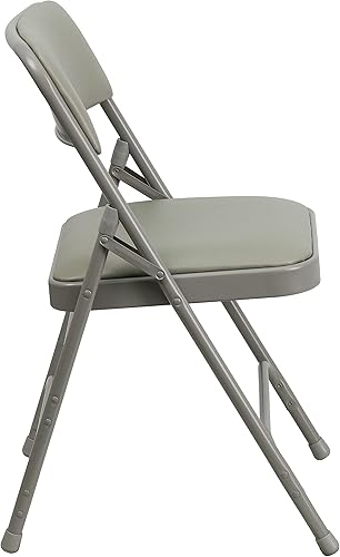 Miniatura 8 de Flash Furniture HERCULES Series - Silla plegable de metal de vinilo gris curvada con triple soporte y doble bisagra, 2 unidades