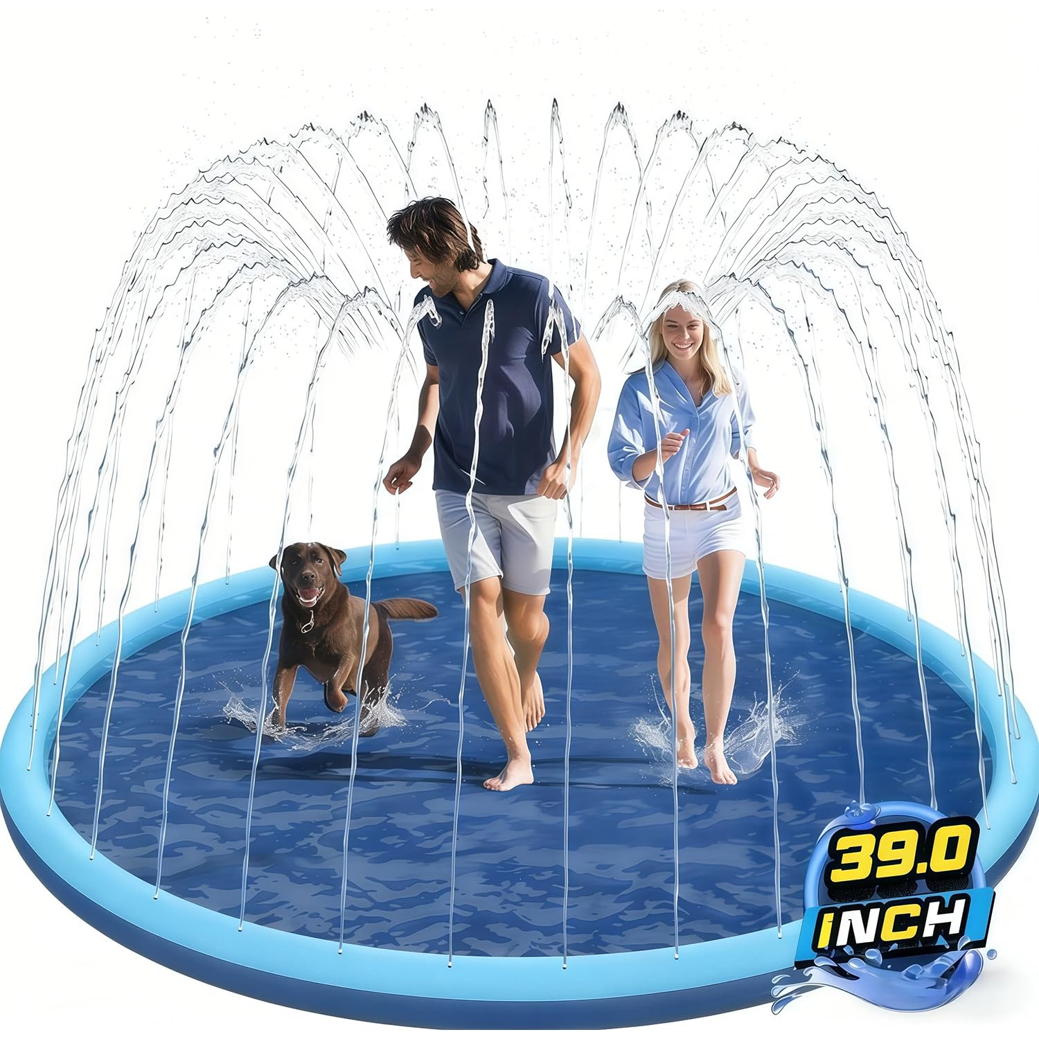 Dog Paddling Pool Splash Pad for Kids,Foldable Dog Swimming Pool Sprinkler Mat for Summer Outdoor Garden Beach Backyard (100cm/39inch)