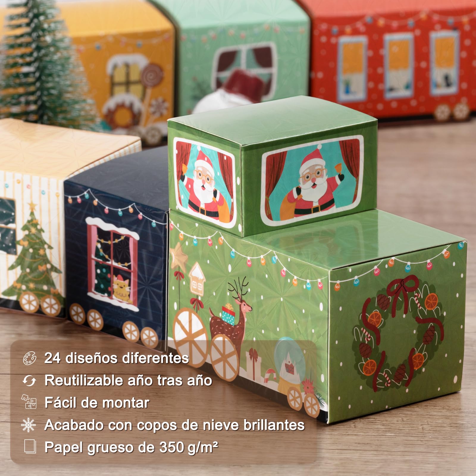 Calendario de Adviento para Rellenar 24 Cajas Tren Vacías DIY con Números Navidad Regalo Niños