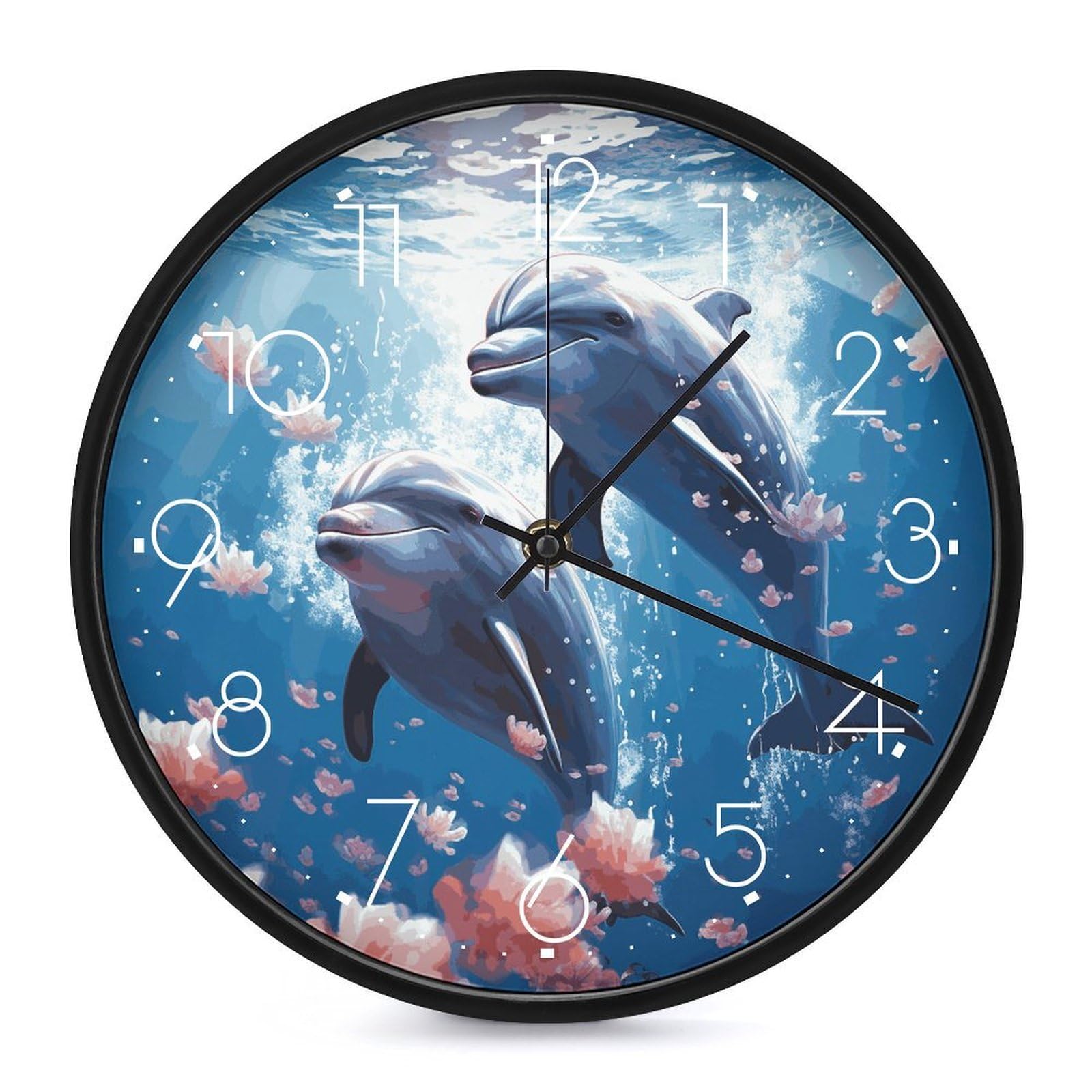 Horloge dauphins amoureux pour salon : grande pendule ronde moderne pour décorer votre cuisine