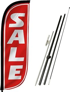 LookOurWay Feather Flag Pole Kit - 7 Feet Tall Advertising Banner with Fiberglass Pole Set and Ground Spike for Business Promotion - Sale Flags - Sale Red