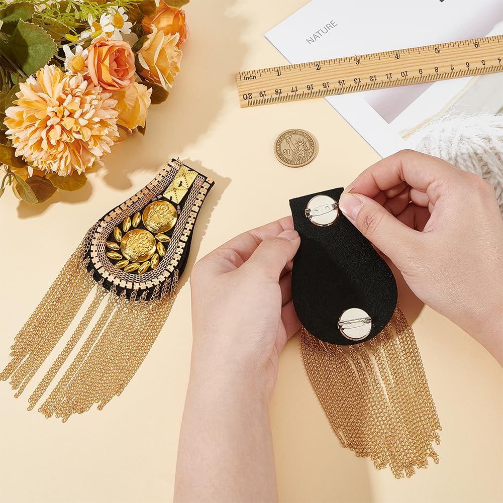FINGERINSPIRE 2 PCS Metal Tassel Chain Shoulder Epaulets Tassel Blazer Epaulet Shoulder Board with Chains Pin Brooch Detachable Tassel Link Chain Epaulet for Man Suit Clothes Decorations