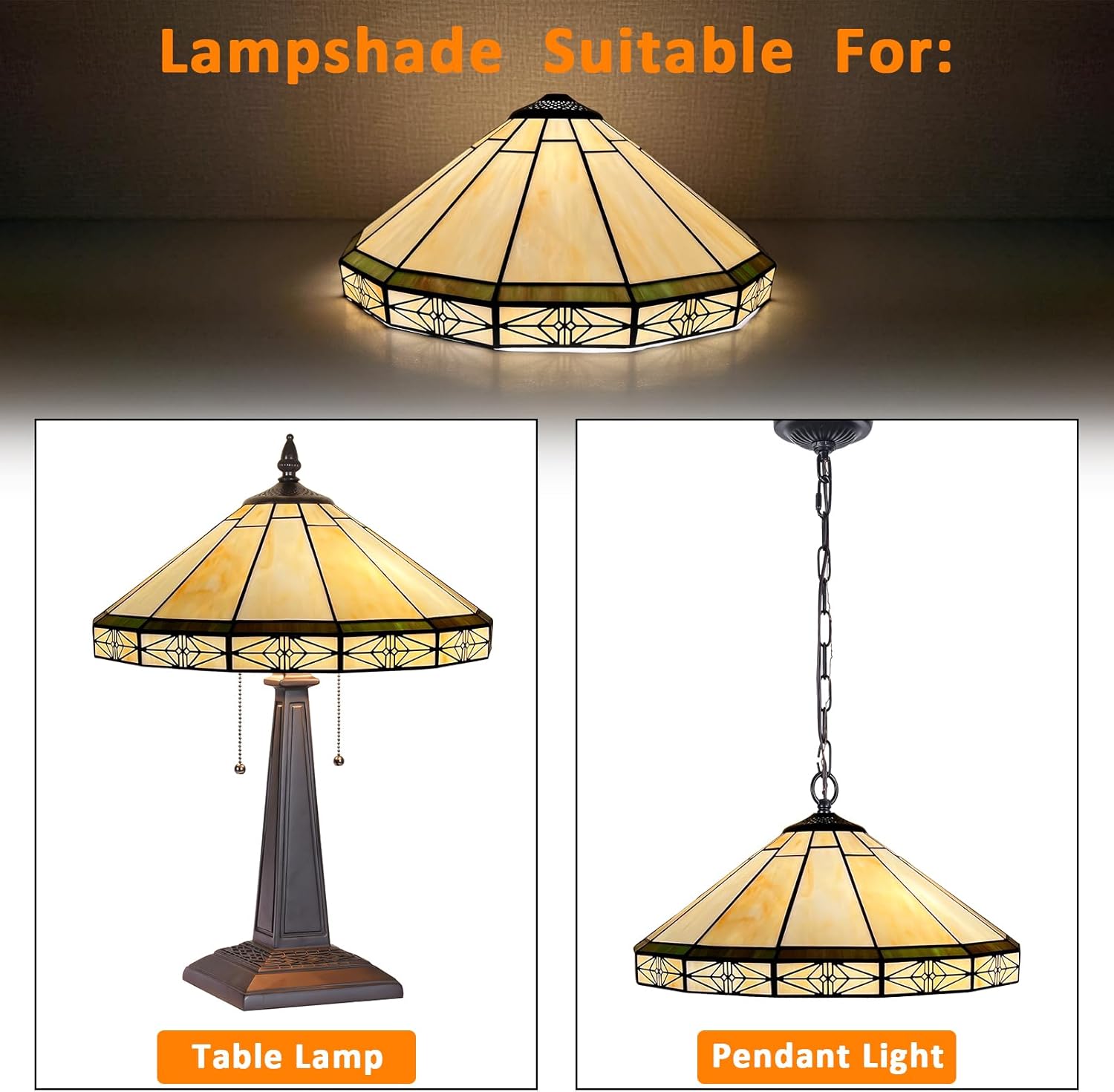 Capulina Tiffany Lamp Shade 16 Inches Wide Accessories Replacement Cream Style Stained Glass Lampshade for Table Lamp Floor Lamp