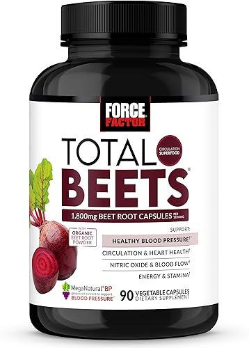 Force Factor Total Beets - Cápsulas de raíz de remolacha para apoyar la presión arterial, 1800 mg de raíz de remolacha orgánica suplemento