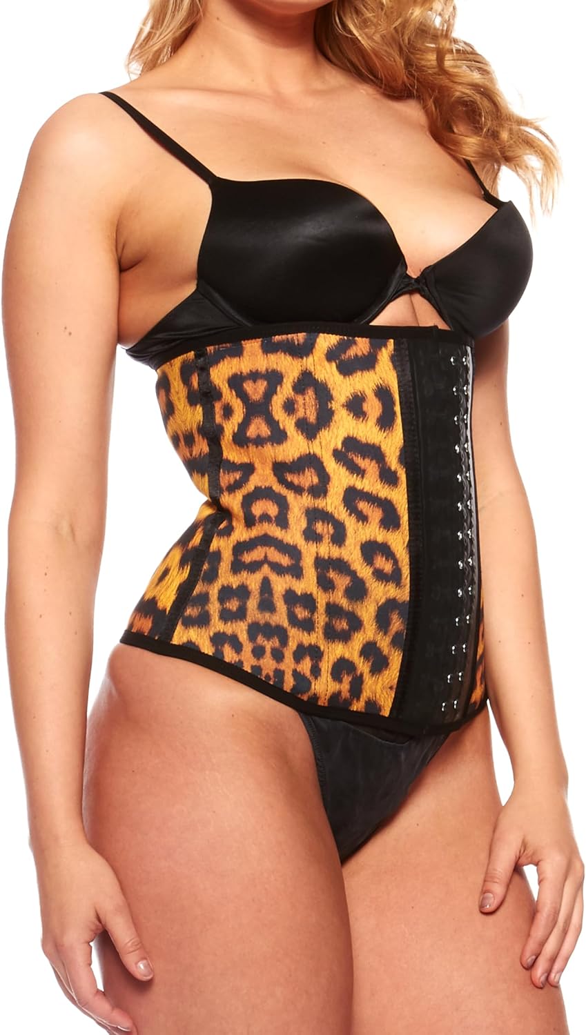 Leopard Waist Cincher Trainer Corset Firm Tummy Control with 3-Row Hook-and-Eye, Flexible Boning