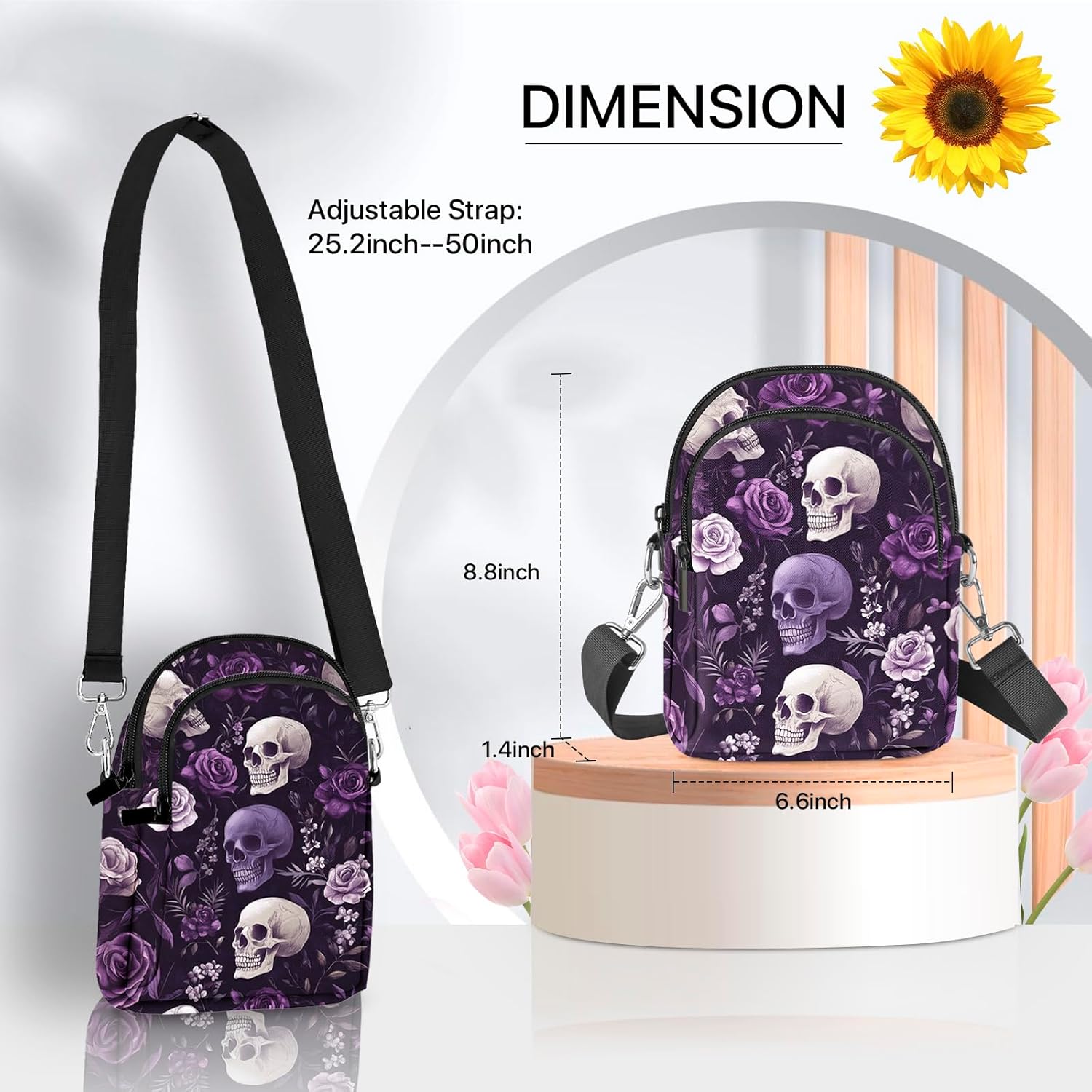 Skull Crossbody Purse for Women Casual Cell Phone Bag Waterproof Shoulder Bags Travel - Image 3