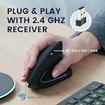 Perixx PERIMICE-713RX Wireless Rechargeable Vertical Mouse - Duo Wired and Wireless Charging Feature - Charging Pad Included - 6 Buttons Design - Black - Right-Handed Design