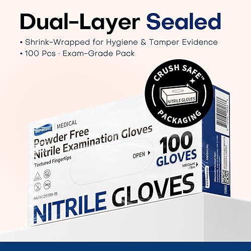 Miniatura 5 de Medical Soft Max - Guantes desechables de nitrilo negro, 100 unidades, sin látex y sin polvo, seguros para alimentos, para examen de preparación de