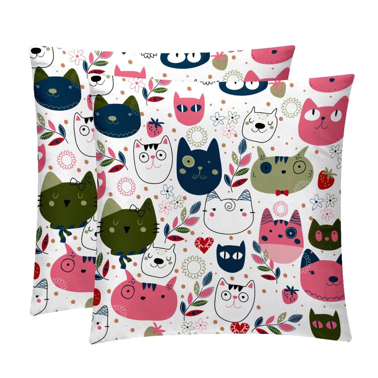 TDGKPZ Colorful Cats Throw Pillow Covers 2 Pack Pillowcases Soft Cozy Pillow Cases For Couch Bed Sofa 45x45cm