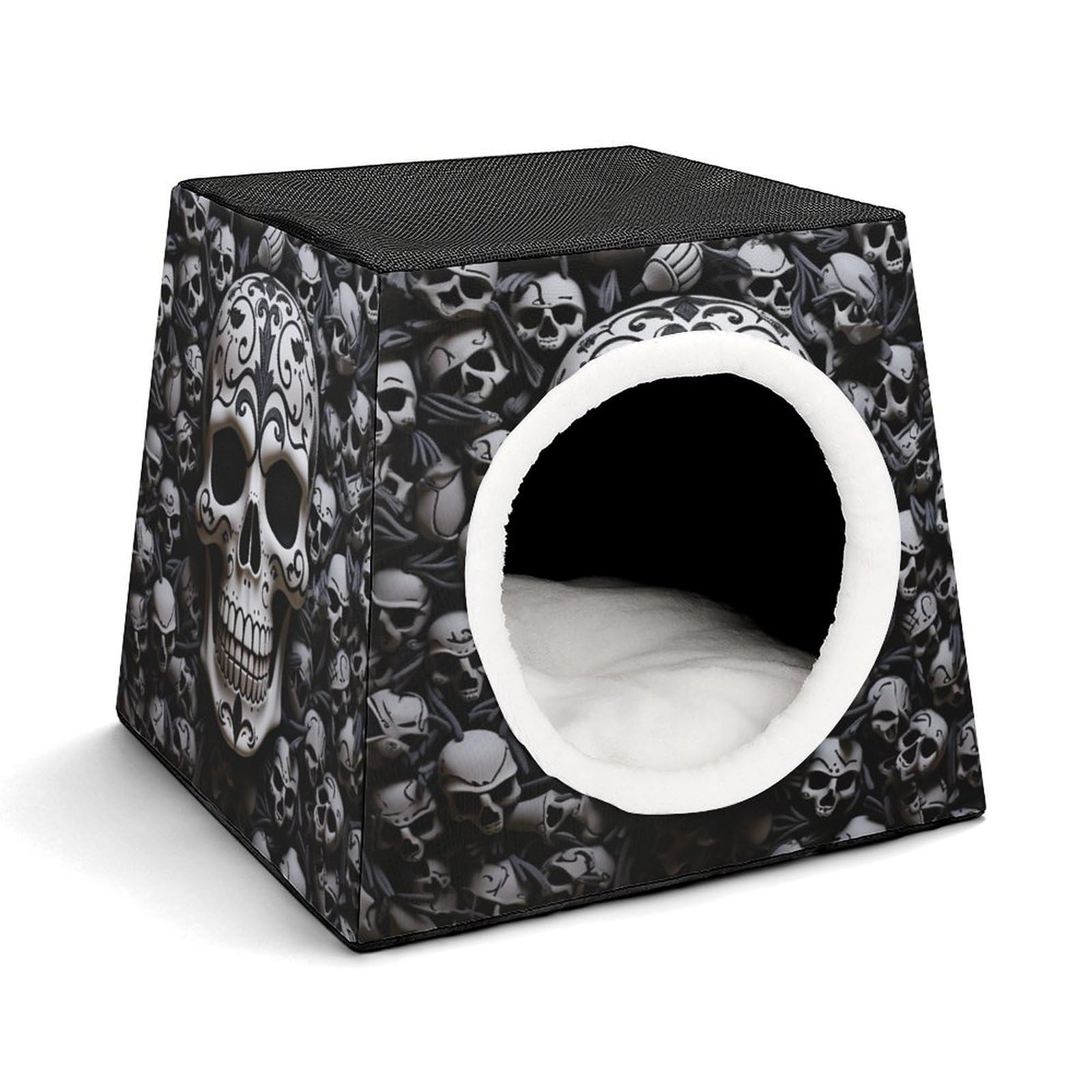 Nichoir pour chat noir et blanc style tête de mort parfait pour les siestes d'hiver