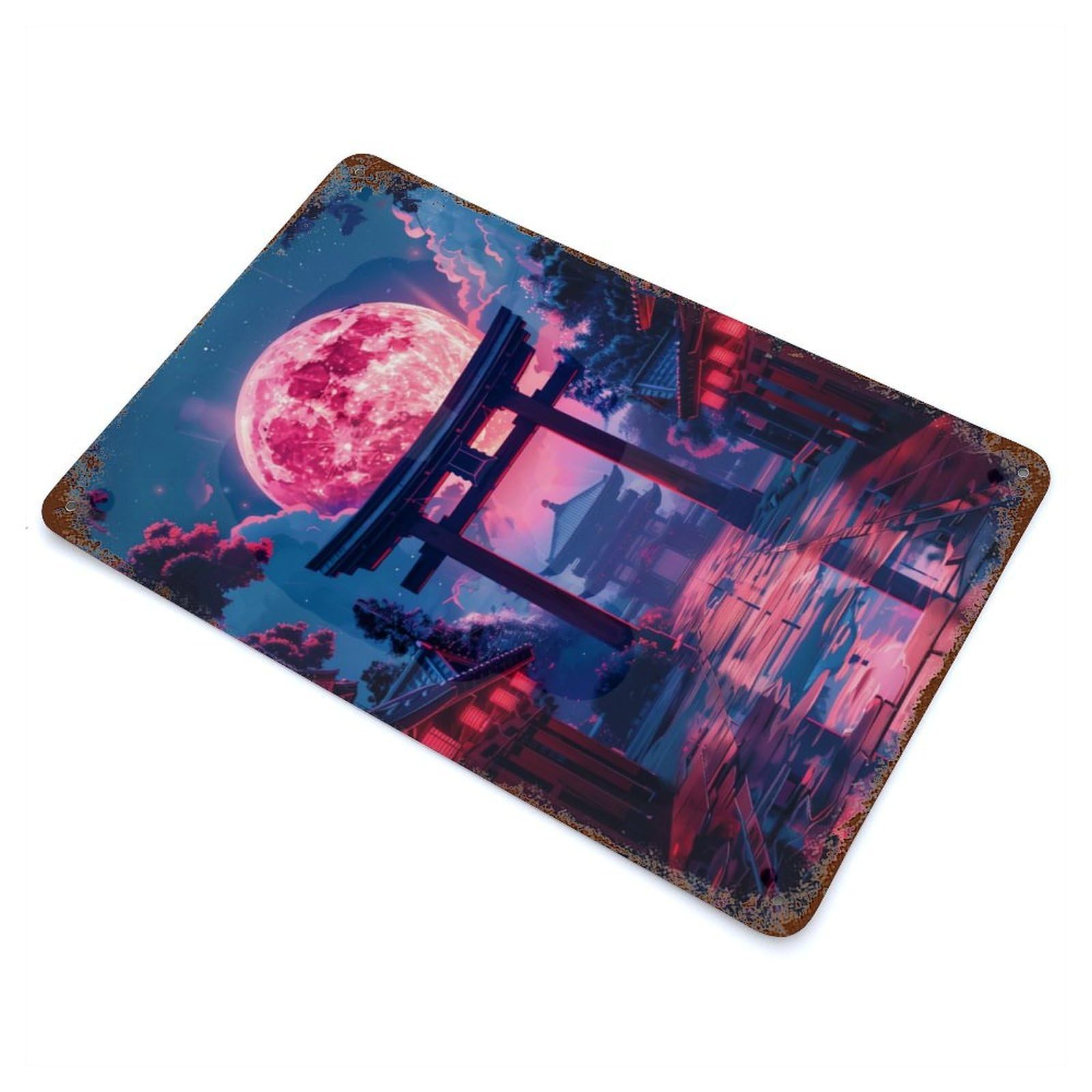 Torii Gate Moonlit Decorative Tin Sign 11.8"x7.9", Industrial Home Decor for Garage, Pub Or Kitchen