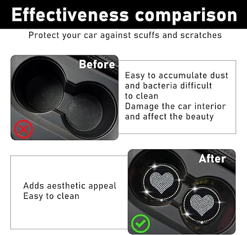 Miniatura 5 de Kewucn 2 posavasos brillantes para automóvil, 2.75 pulgadas, con diamantes de imitación, tapete antideslizante e impermeable de cristal, accesorios