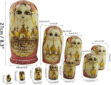 Winterworm Cute Handmade Wooden Traditional Russian Girl in Moscow Kremlin Traditional Russian Nesting Dolls Matryoshka Dolls Set 10 Pieces for Kids Toy Home Decoration