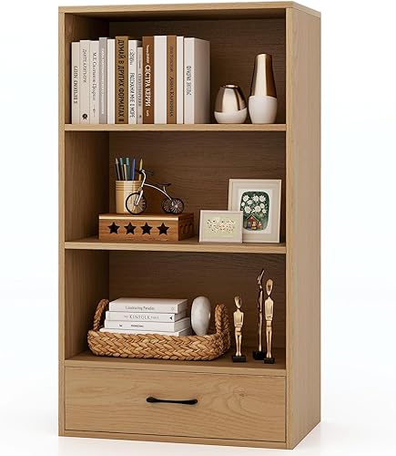 Miniatura 27 de Tangkula Estantería de 4 estantes con 2 cajones, estantería abierta de 4 niveles de 74 pulgadas de alto con 2 cajones deslizantes, dispositivo