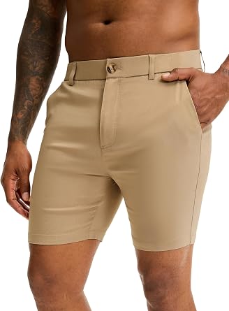 Comdecevis Mens Slim Fit Stretch Chino Shorts 7 Inch Inseam | High stretch fabric & flexible waist, lightweight & breathable, soft & comfortable, ideal for business casual, work & golf