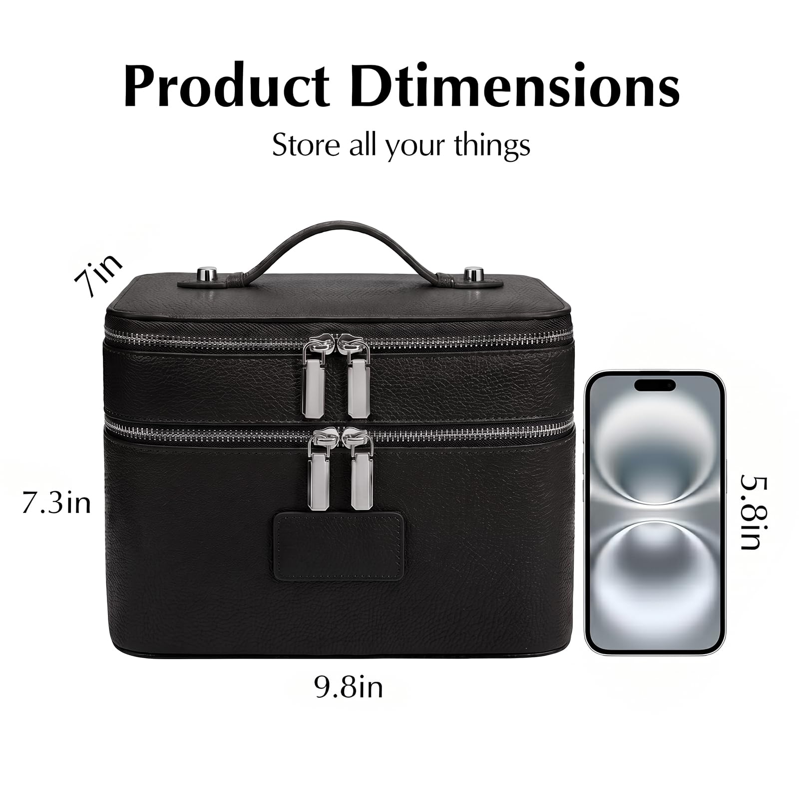 Trousse de toilette, trousse de maquillage pour femme, trousse de maquillage de grande capacité et deux niveaux, trousse de toilette de voyage avec compartiments et poignées, Noir