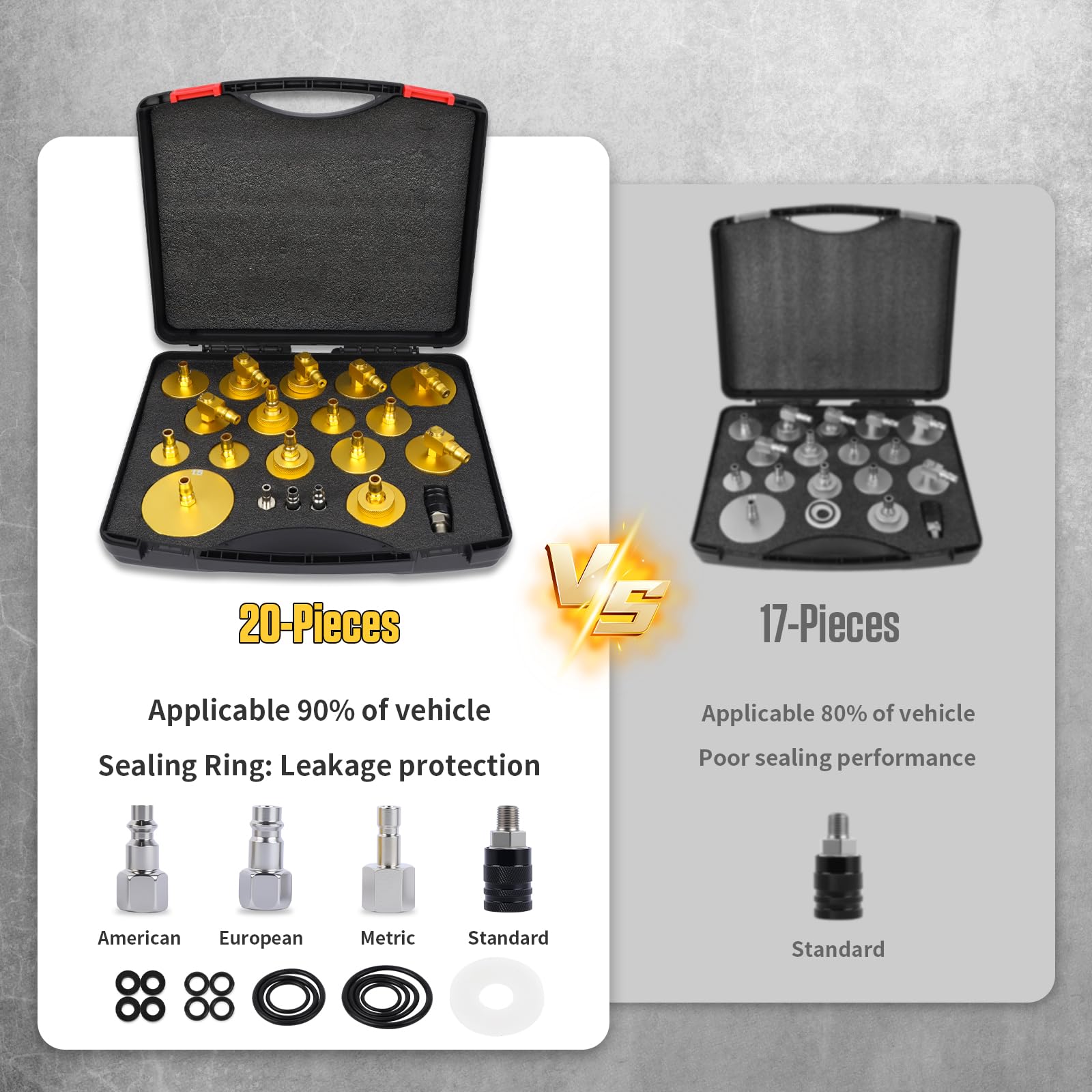 20-TLG - Adaptador de purga de frenos con adaptador rápido, adaptador de purga de frenos de metal para vehículos de motor, adaptador de depósito de líquido de frenos, adecuado para el 90% del juego de