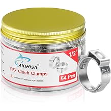 AKIHISA 54Pcs 1/2 Inch PEX Crimp Rings, 304 Stainless Steel PEX Clamps PEX Fittings for Pex Tubing Pipes