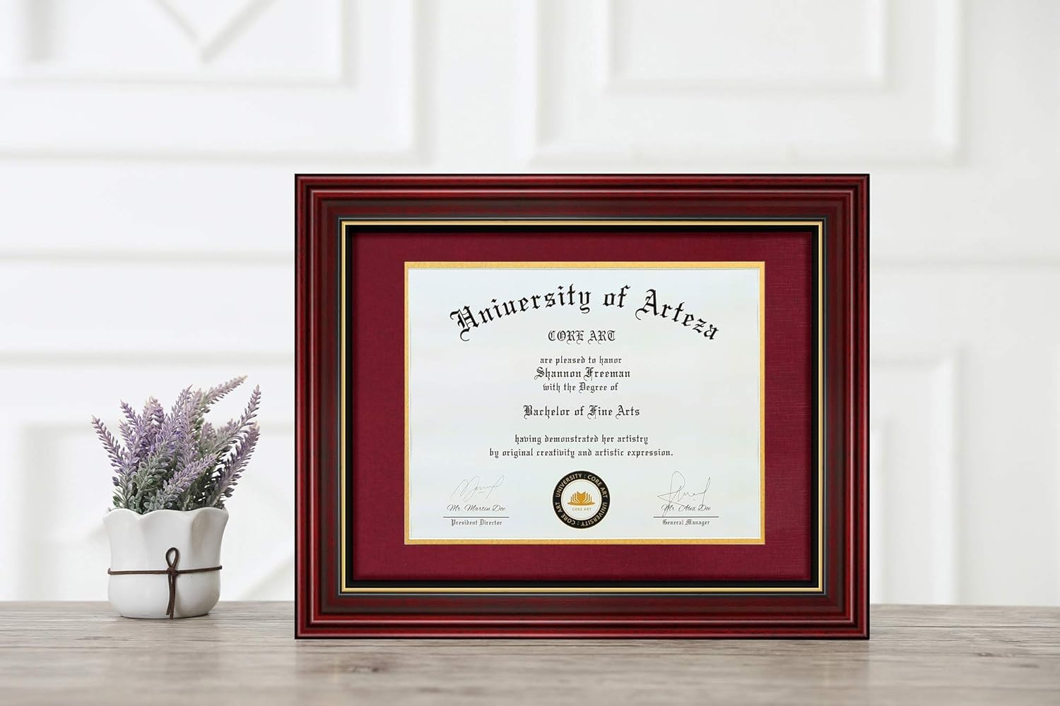CORE ART Diploma Frames Cherry Frame Red Gold Mat with Chocolate Frame Black Gold Mat