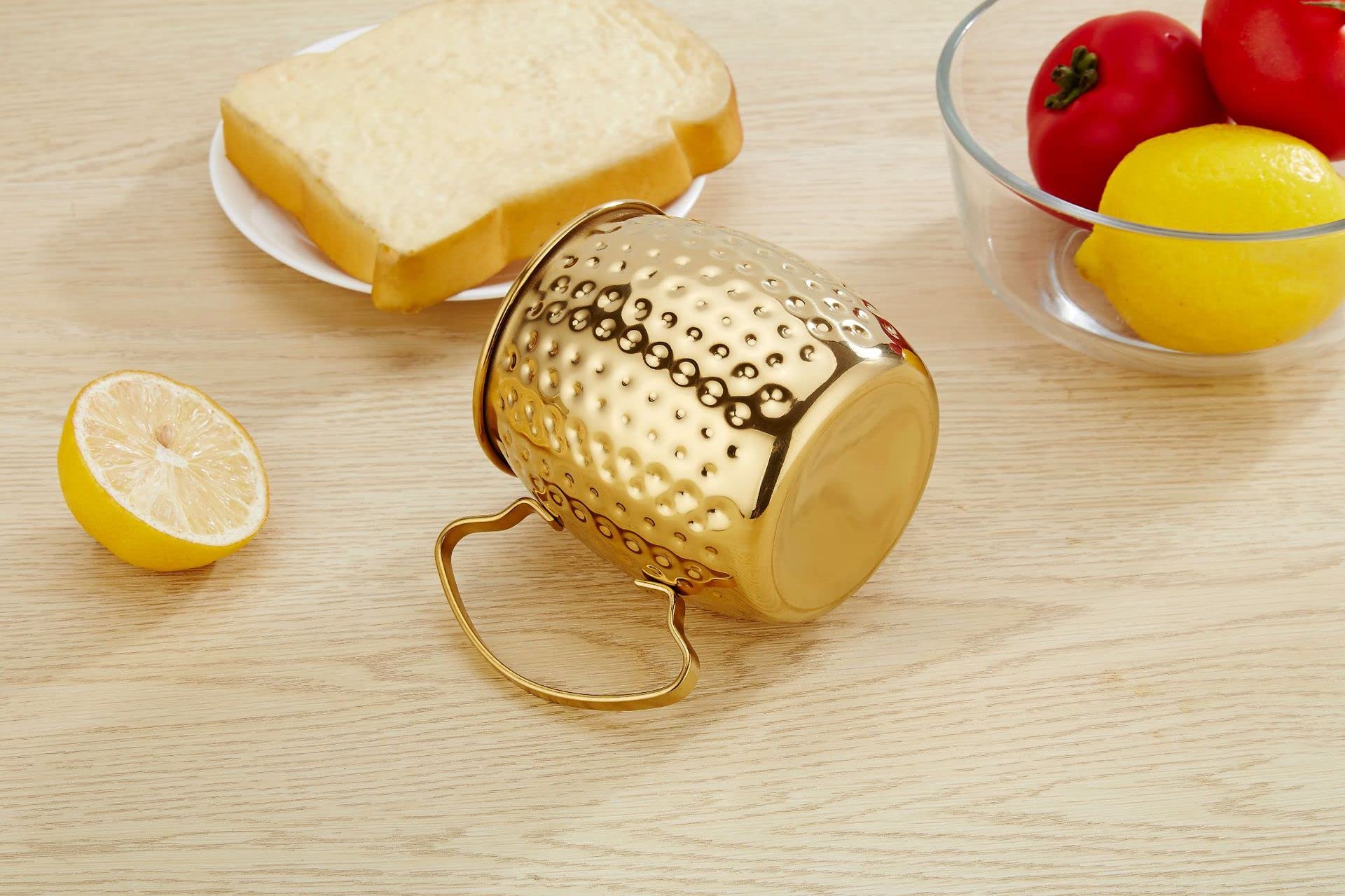 16.9Oz Moscow Mule Cup 304 Stainless Steel Cocktail Cup Creative Hammer Point Bar Beer Cup Drum Mug for Wine, Cold Drink,Party, Gifts (Golden)