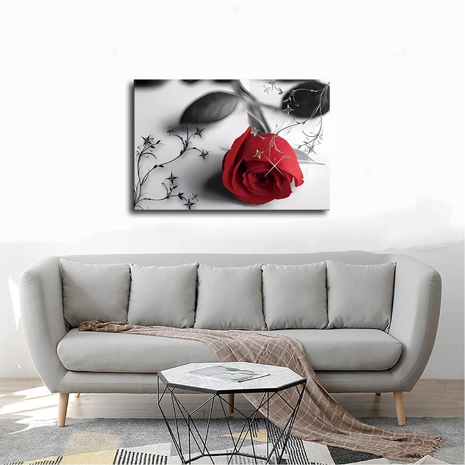 4er-Set Kunstdruck „Rote Rose“ Auf Leinwand – 20x25 Cm, Ohne Rahmen – Wanddeko Für Wohnzimmer & Küche