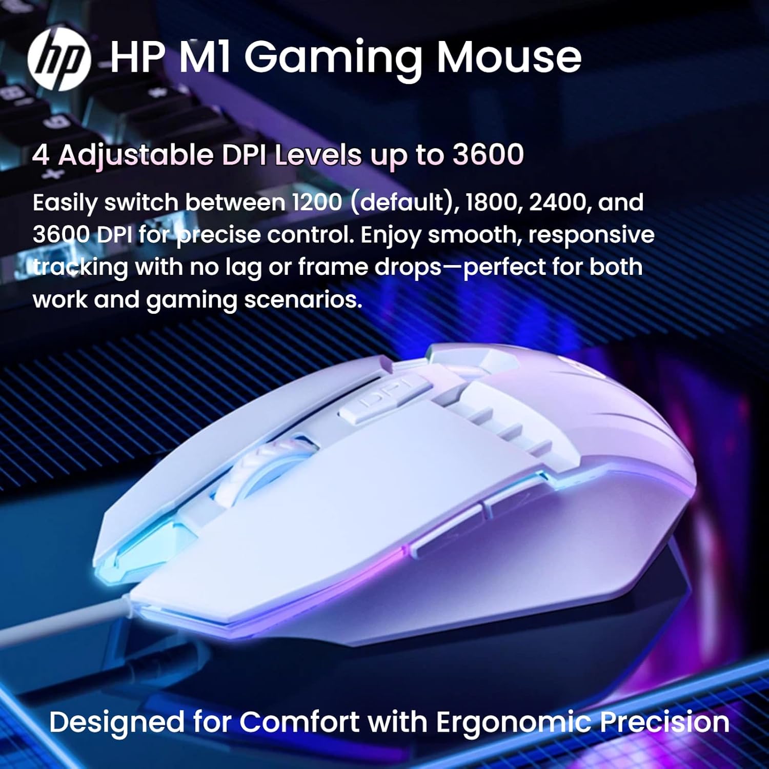 HP GK400F Mechanical Gaming Keyboard, 104 Keys Wired USB Keyboard with Tactile Brown Switches, Ice Blue LED Backlight, Full N-Key Rollover, Ergonomic Design, White & Blue Gradient