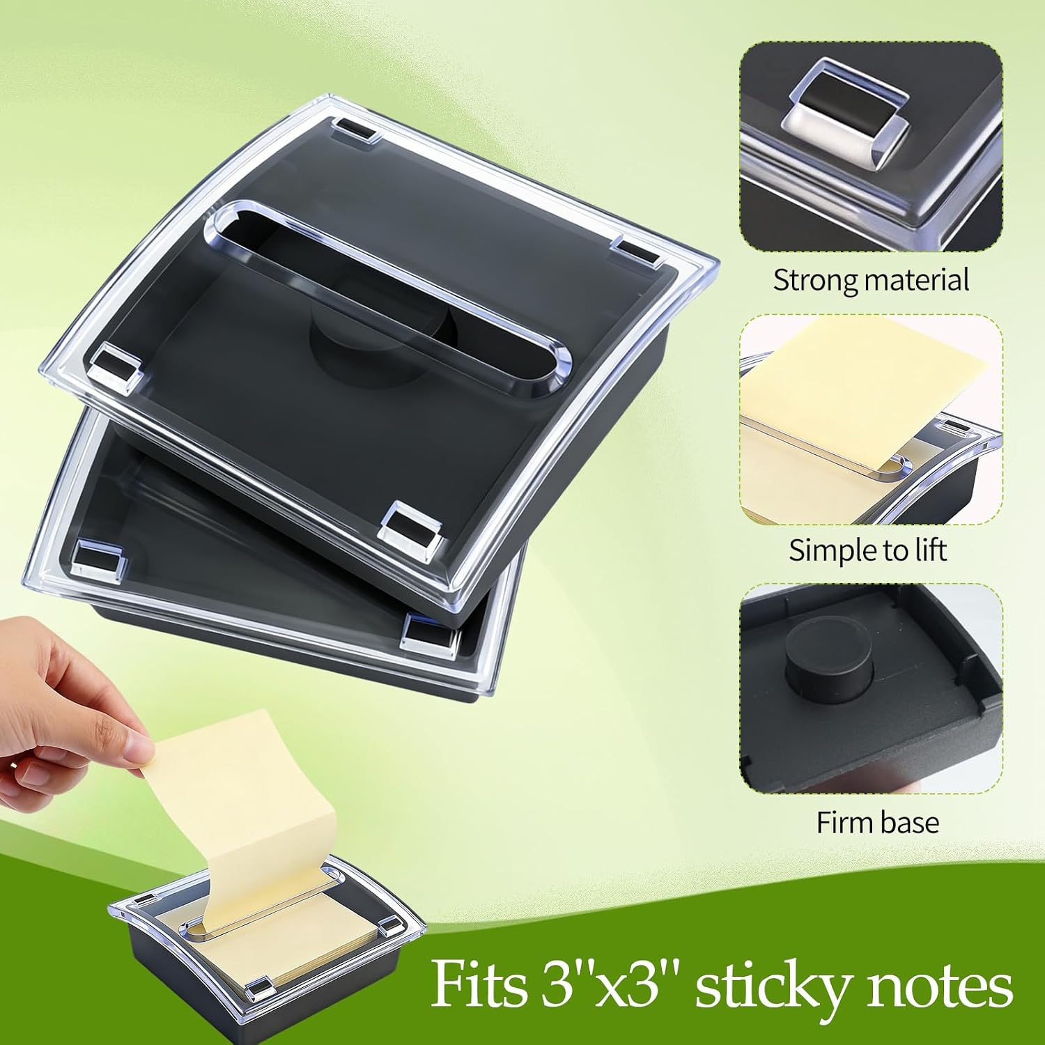 6 Pcs Pop Up Note Dispenser Black Base Transparent Top Posted Holder Container Sticky Note Holder Dispenser for 3 x 3 Inch Sticky Home Office School