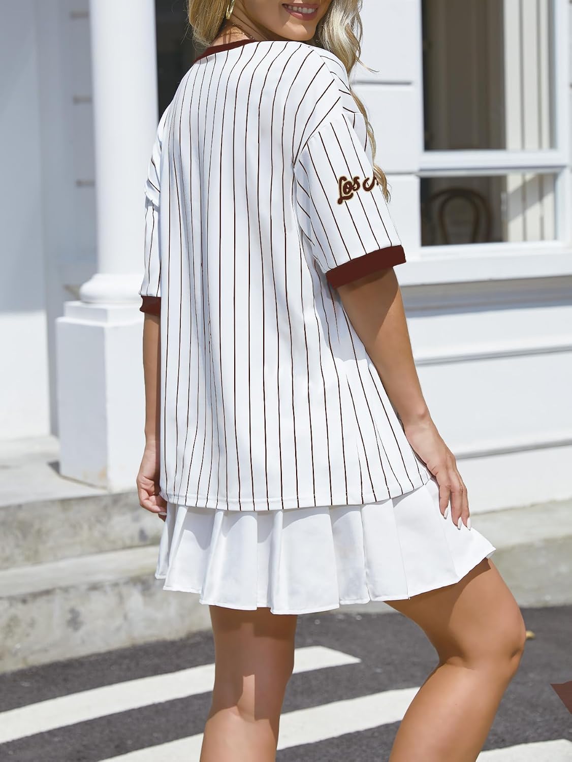 Oversized Jersey Shirts for Women Y2k Baseball Striped Number Graphic Tees V Neck Tshirt Casual Streetwear Tops