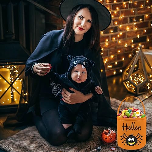 Miniatura 7 de Cesta personalizada de Halloween, bolsa de cubo personalizada con nombre personalizado, cesta de lona de calabaza, regalos para niños y niñas