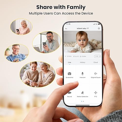 Miniatura 6 de ieGeek Monitor de bebé con pantalla HD de 5 pulgadas, cámara 2K y visión nocturna, modo dual WiFisin WiFi, PTZ, detección de llantomovimiento, audio