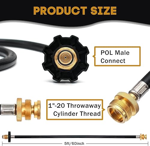 Miniatura 4 de MOASKER Adaptador de manguera de propano POL de 5 pies, convertidor de 1 libra a 20 libras, convertidor de adaptador de tanque de propano de 1 libra