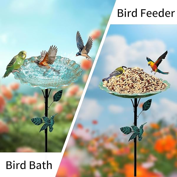 32In Bird Bath for Garden, Vintage Bird Hummingbird Baths Feeder Bowl, Freestanding Birdbaths and Supports with 5 Prongs Base Stake for Outdoors Garden Patio Yard Lawn Decor Birds Supplies - 3