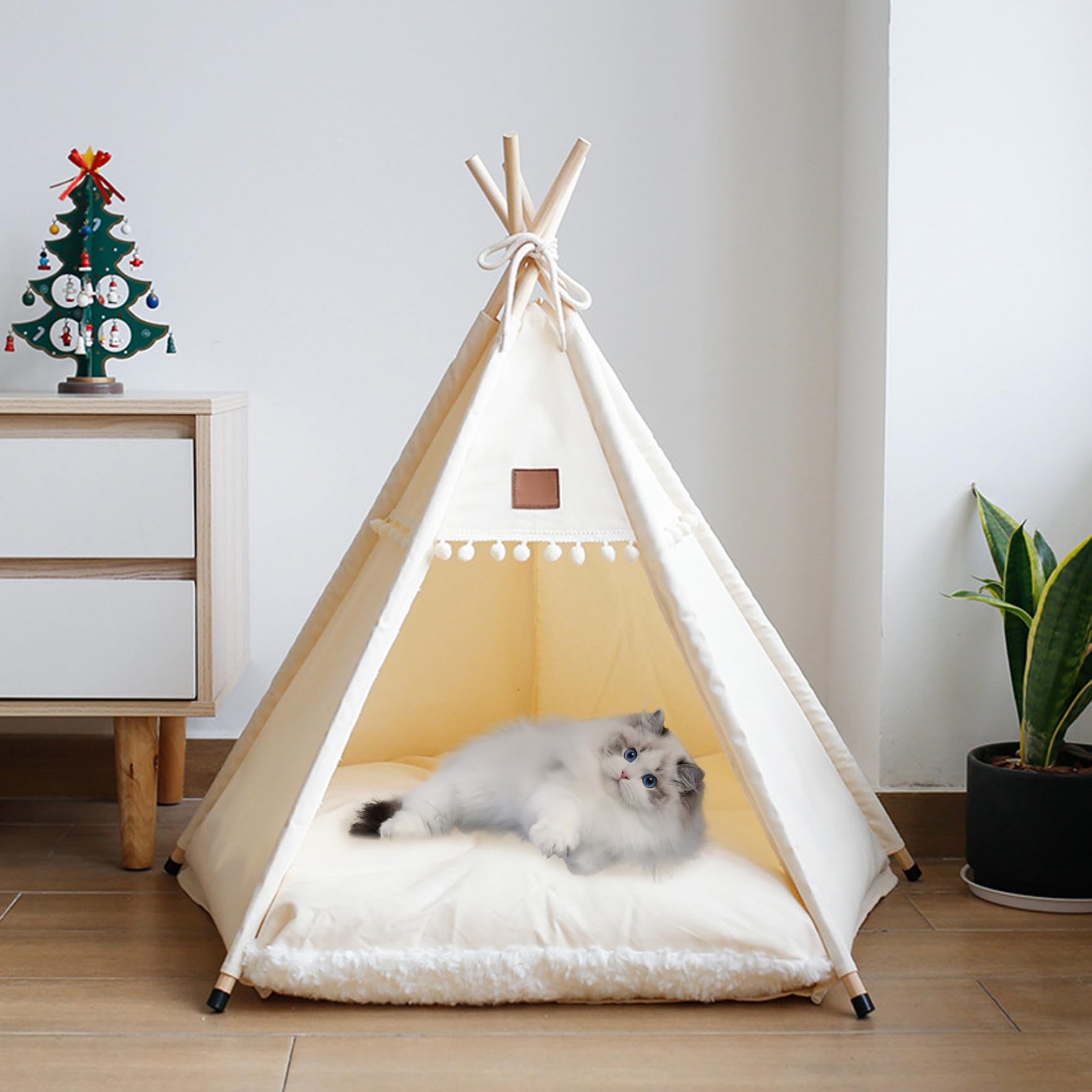 Tipi pour Chien et Chat Tentes de tipi Portables pour Animaux de Compagnie avec Coussin et Petit Tableau 20 Pouces Haut Niche d'intérieur Lavable pour Chiot Lit Doux pour Animaux Moins 7 kg