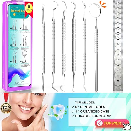 Miniatura 7 de CATACC PRO Herramientas dentales, púa dental, kit de higiene dental, kit de herramientas de limpieza dental de acero inoxidable con raspador de