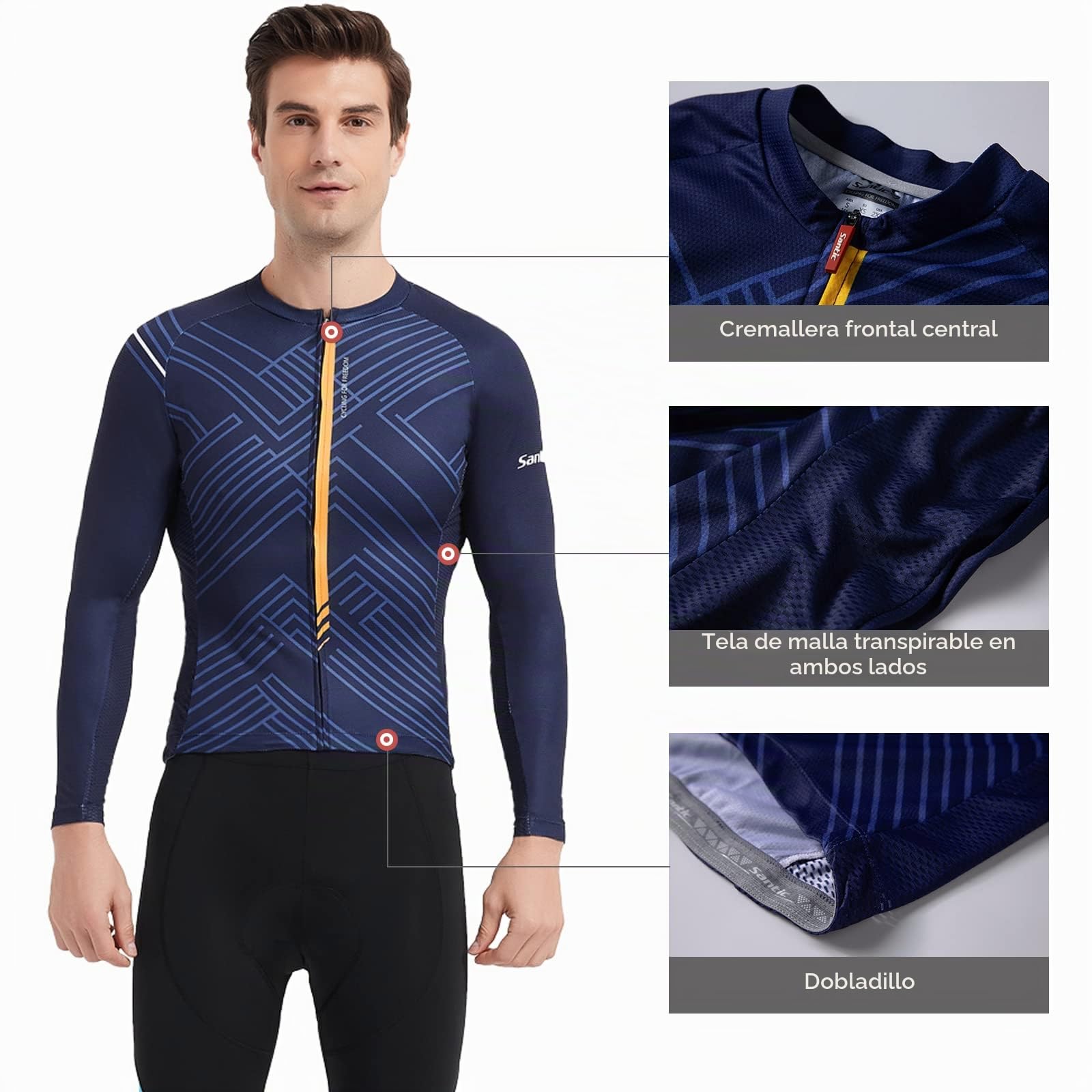 Santic Maillot Bicicleta Hombre Manga Larga MTB Maillot Ciclismo Hombre