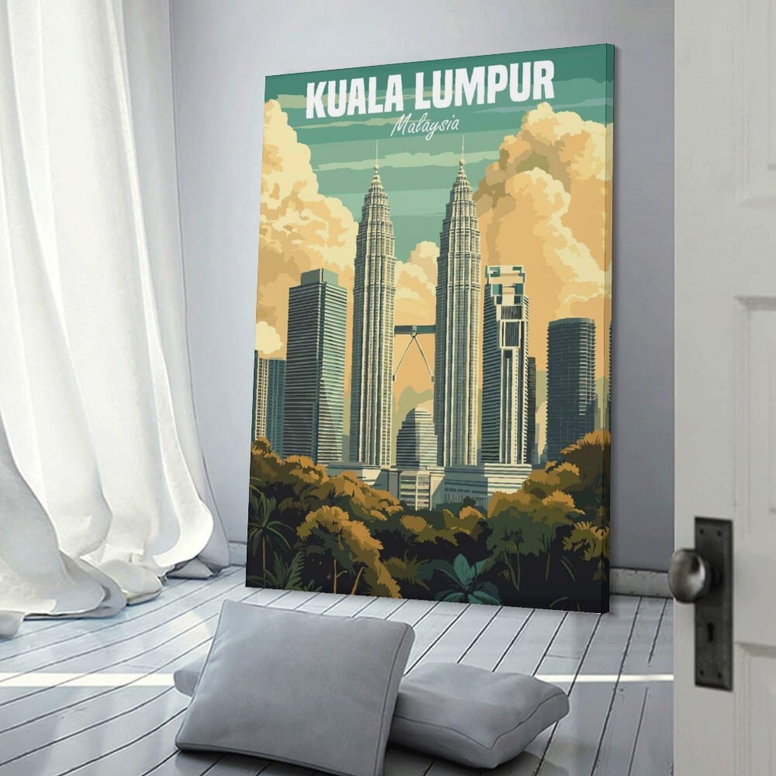 Junmoney Decorative Canvas Print Kuala Lumpur Travel, 20x30inch(50x75cm), for Office, Study Or Home Workspace, Decorative Artwork for Productive Spaces