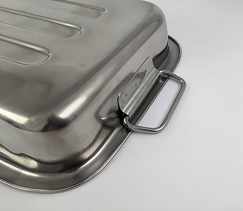 Miniatura 5 de Tredoni Bandeja rectangular de acero inoxidable para horno de 12 pulgadas, dos asas plegables, bandeja para hornear pastelesgalletas (11.8 in  12