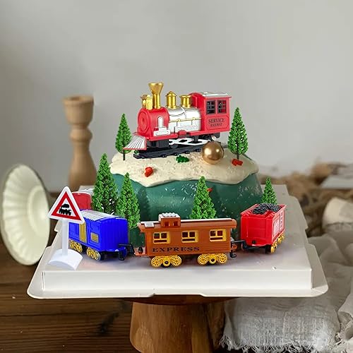 Miniatura 6 de 21 piezas de tren de decoración para tartas, tren de tren, suministros de fiesta de cumpleaños, mini tren, tráfico para cumpleaños, tren de vapor,