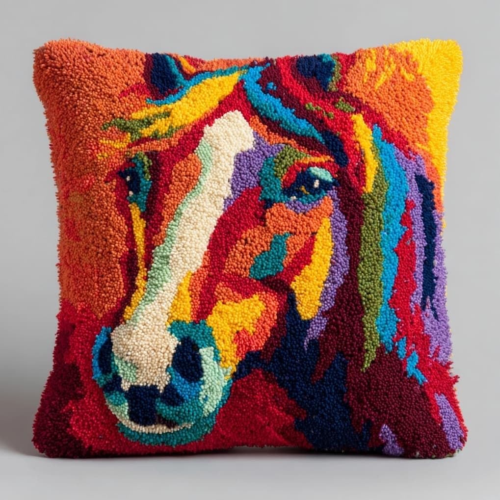 Axiangzik Colorful Horse Diy Latch Hook Pillow Kits For Adults,